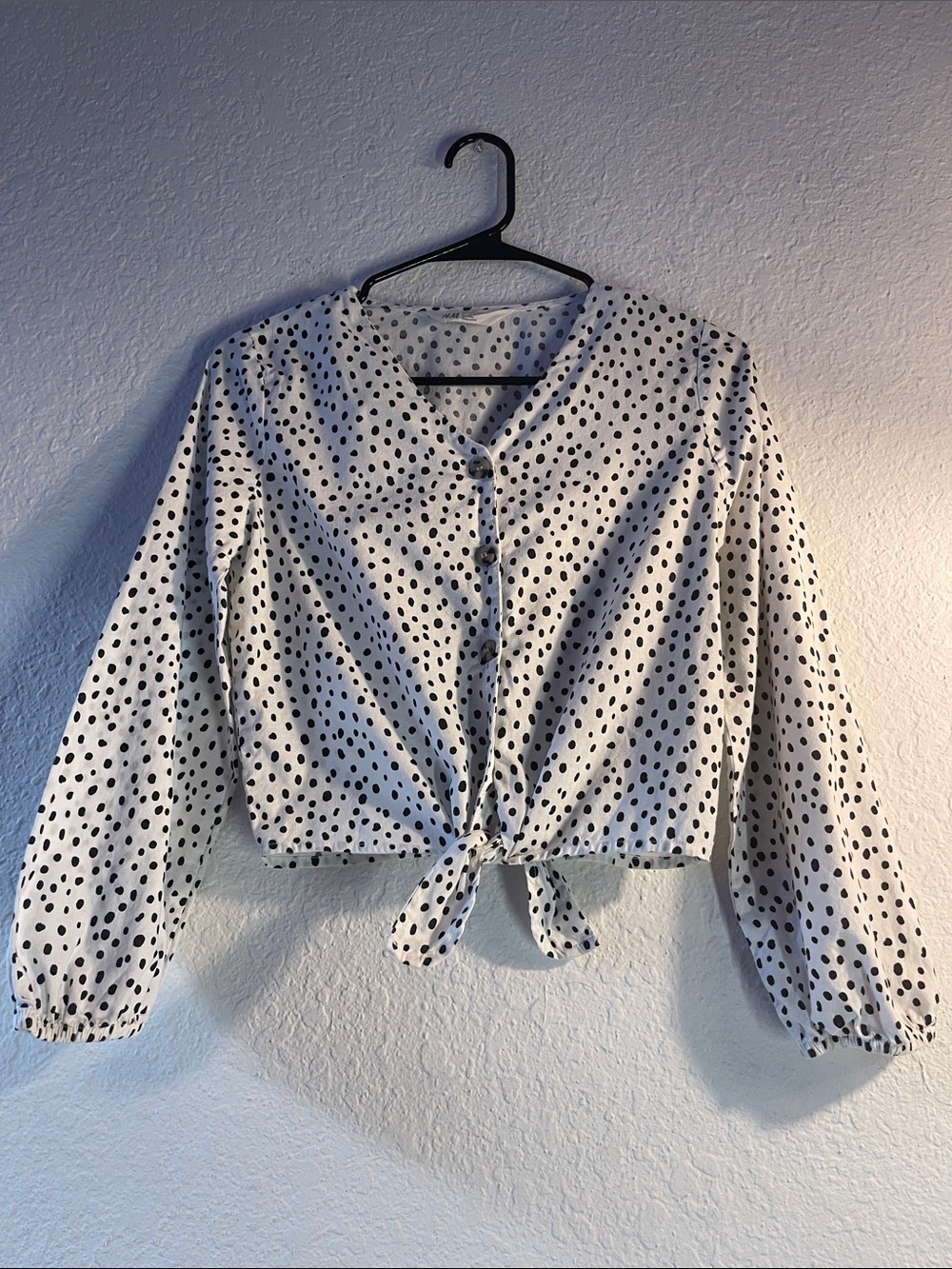H&M Polka Dot Tie-Front Blouse - White/Black Size 14 Girls Youth